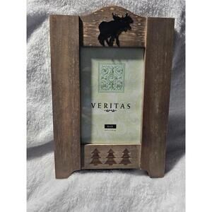 New Veritas Photo Frame Rustic Wood Moose Cabin Brown Trees 4X6 Natural Decor